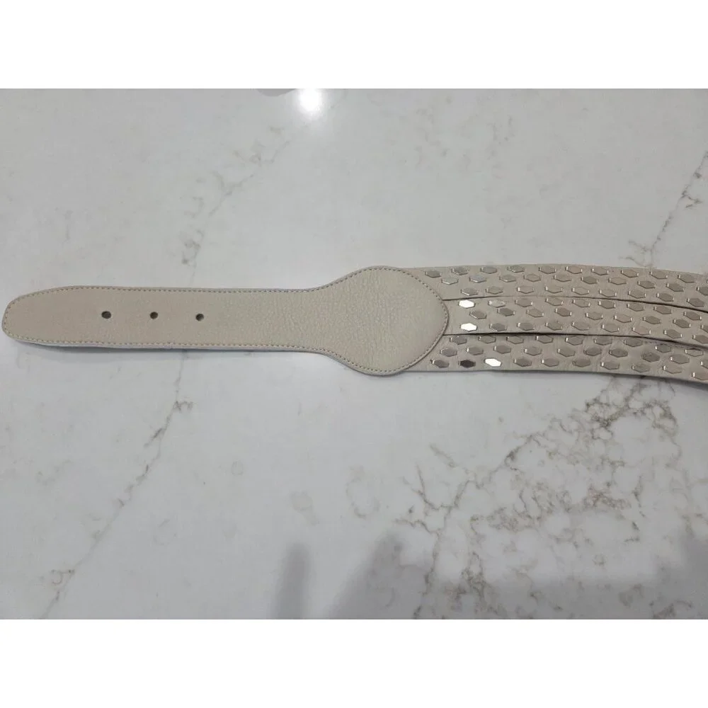 B-Low The‎ Belt Studded Leather Wrap Belt Sz Large Ivory Silver Accents Designer